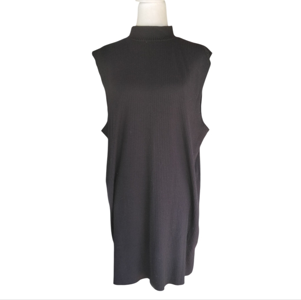Topman Black Mock Neck Rib Texture Sleeveless Dress Size Large